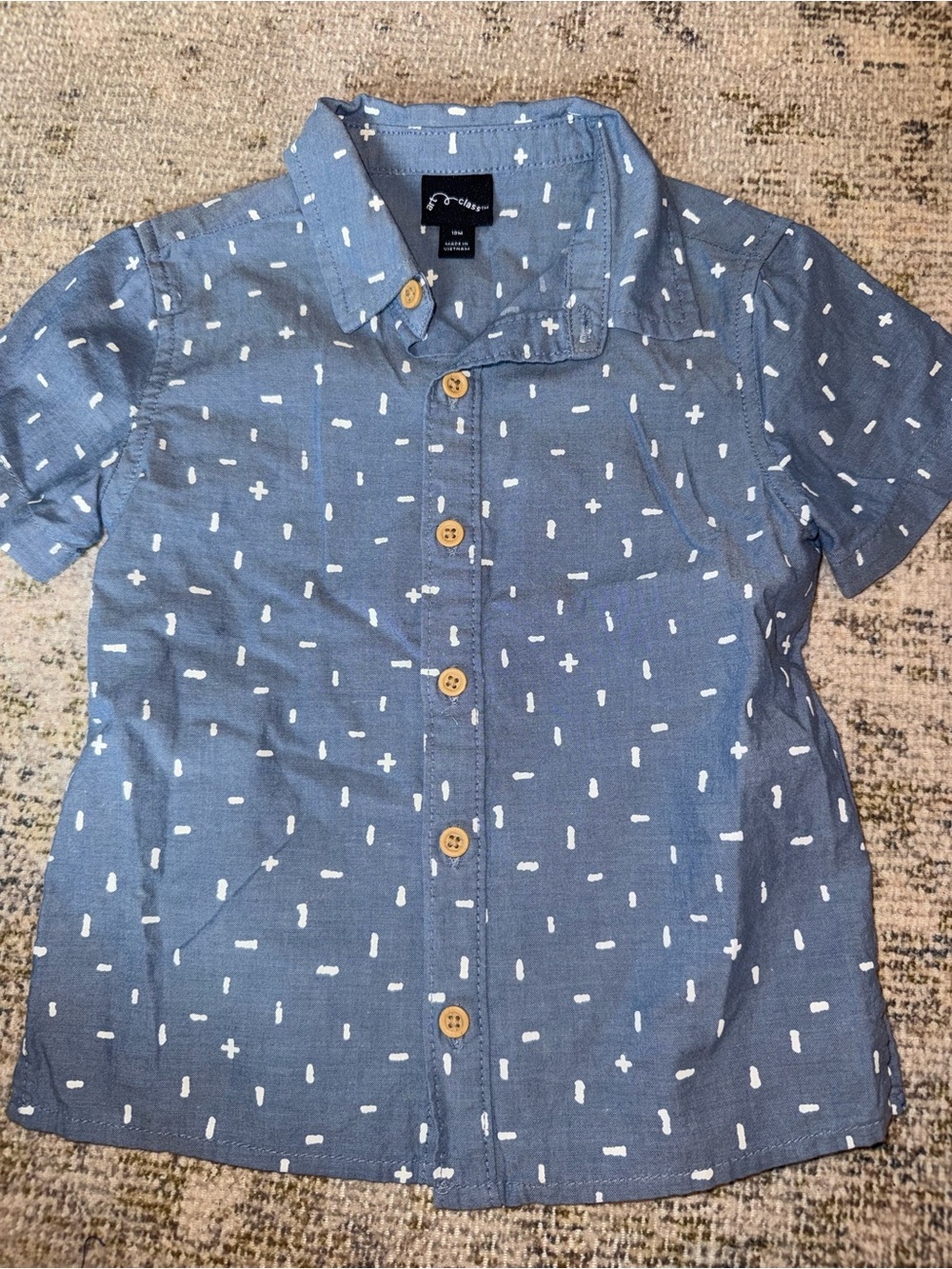art‎ class Blue Short Sleeve Button-Down Shirt with White Dot Print